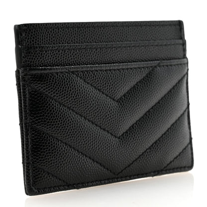 Saint Laurent Grain De Poudre Matelasse Chevron Monogram Credit Card Case Black 3 of 8