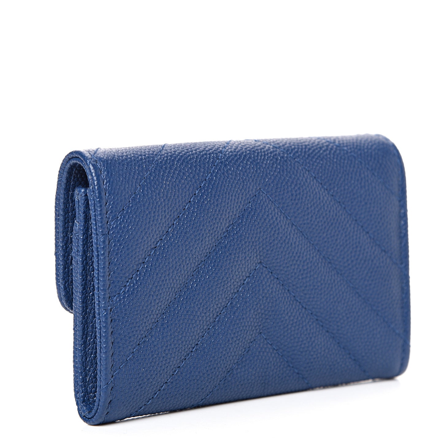 Caviar Chevron Quilted Flap Card Holder Dark Blue