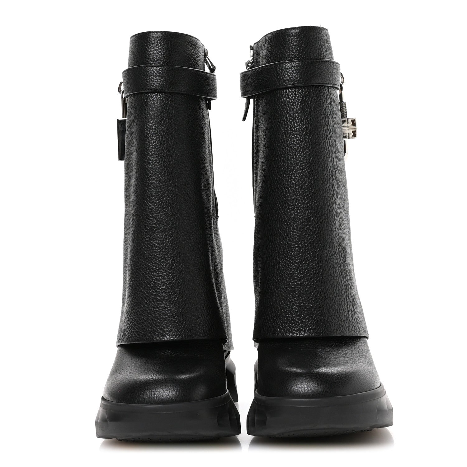 Givenchy Grained Calfskin Shark Lock Biker Ankle Boots 36 Black 3 of 8