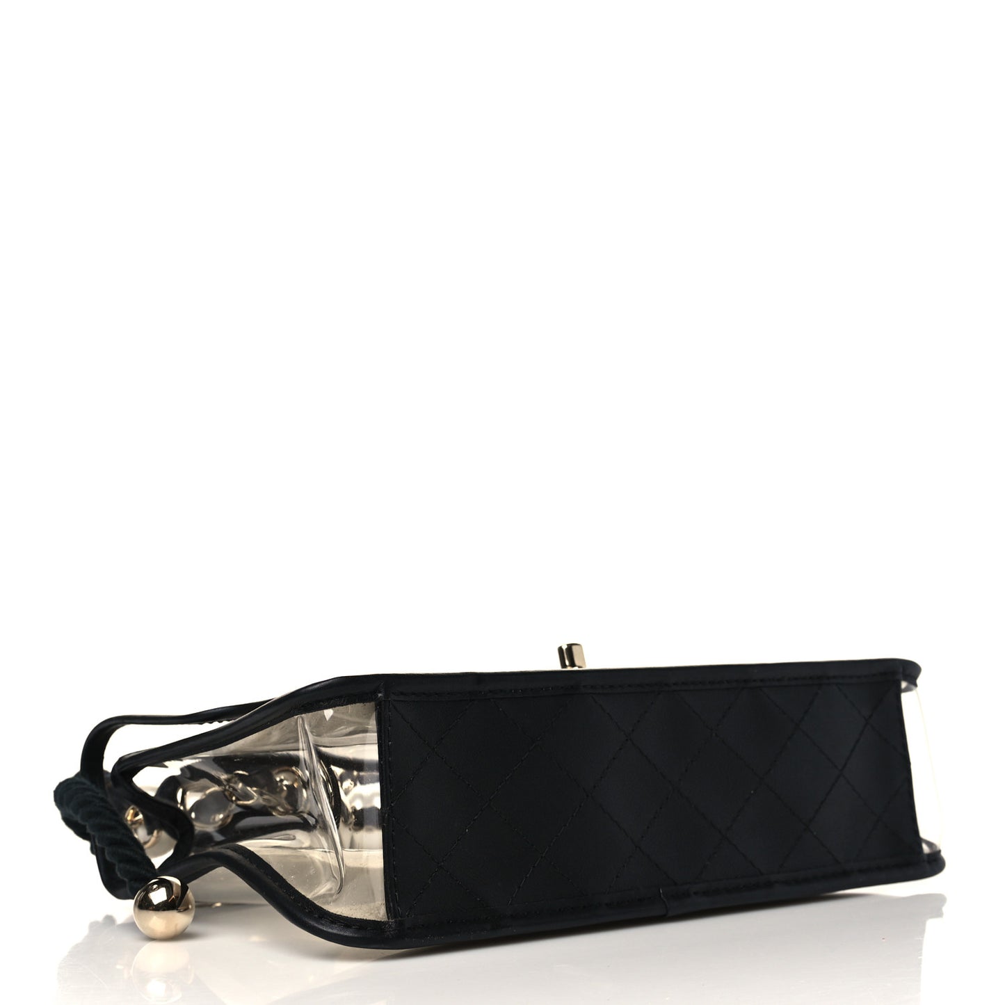 Lambskin PVC Sand By The Sea Flap With Pearl Strap Black