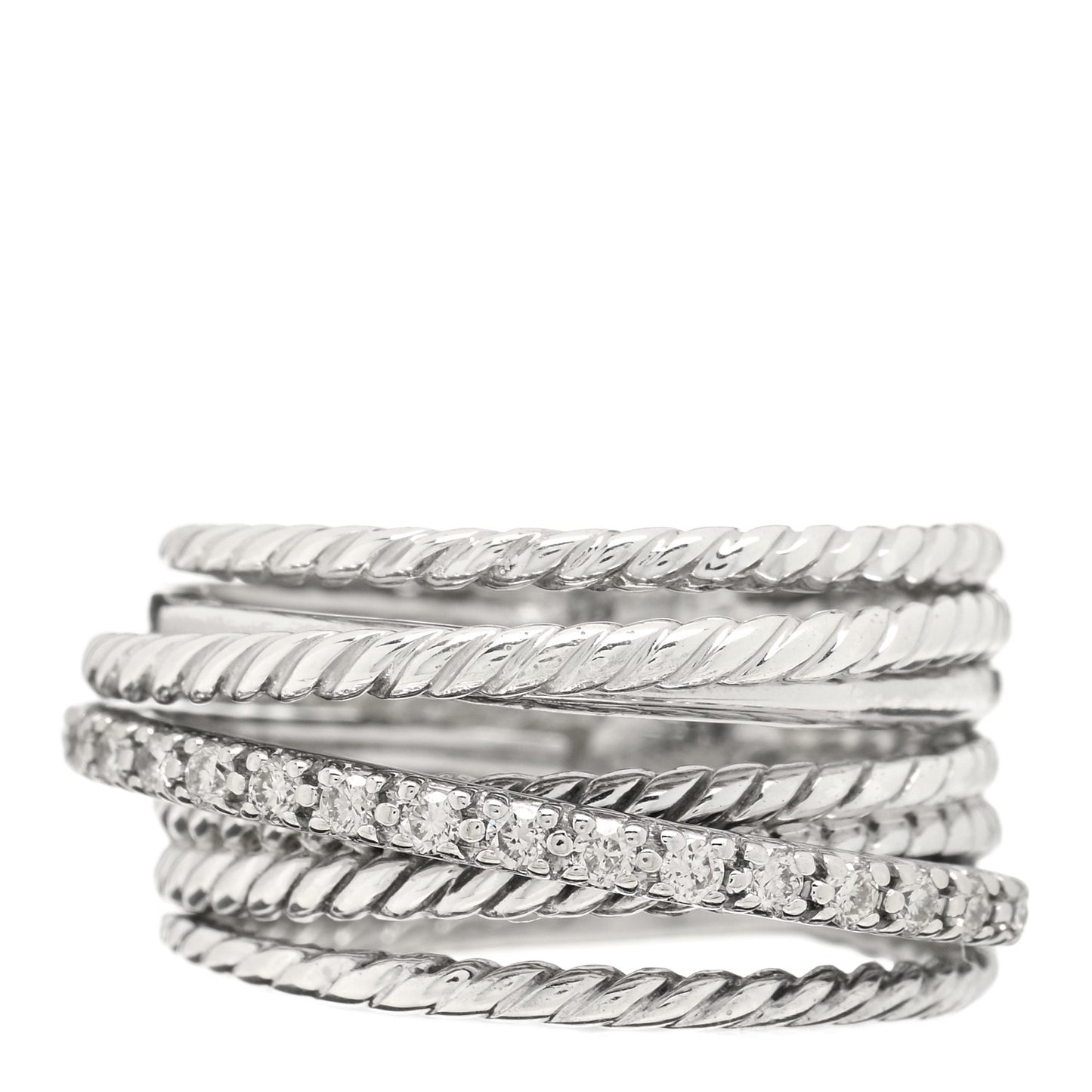 Sterling Silver 14K White Gold Diamond Wide Crossover Cable Ring 51 5.75