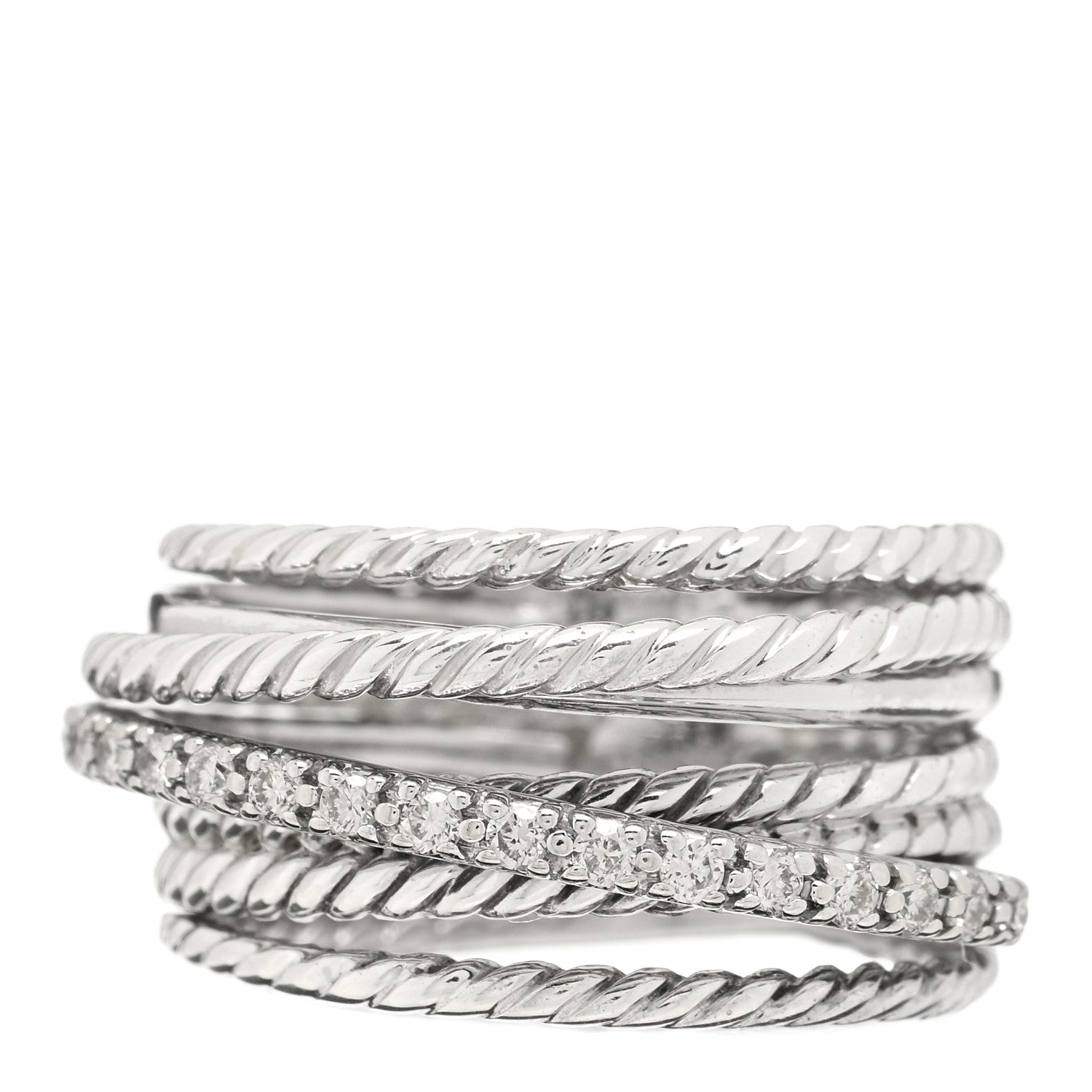 David Yurman Sterling Silver 14K White Gold Diamond Wide Crossover Cable Ring 51 5.75 1 of 3