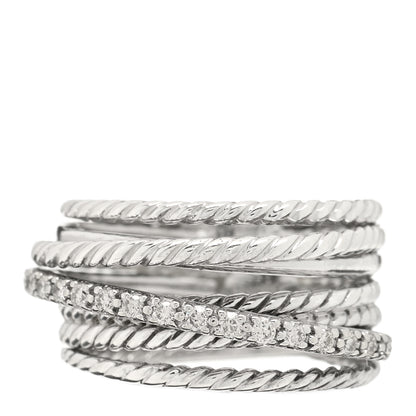 David Yurman Sterling Silver 14K White Gold Diamond Wide Crossover Cable Ring 51 5.75 1 of 3