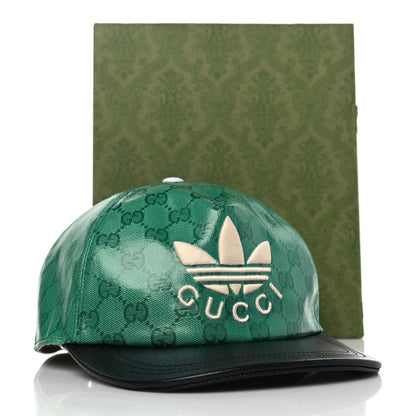 Gucci X ADIDAS Crystal Monogram Textured Dollar Calfskin Trefoil Embroidered Stefanos Baseball Hat New Shamarock Black 8 of 8