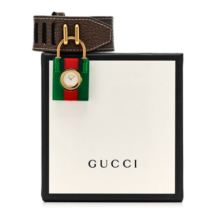 Gucci Stainless Steel Plexiglass Calfskin Mother of Pearl 30mm Twirl Lock Quartz Watch 5 of 5