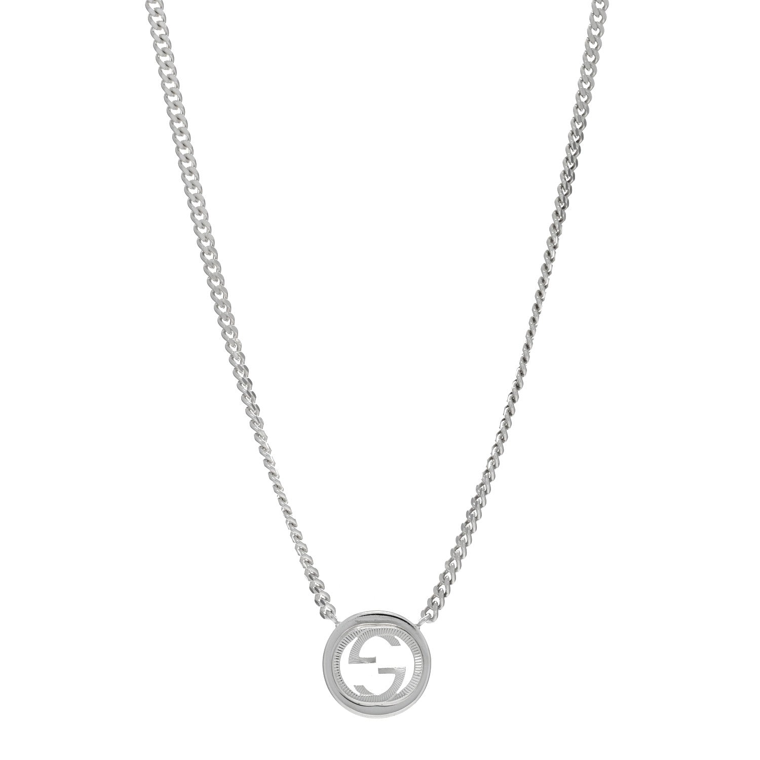 Gucci Sterling Silver Interlocking G Textured Pendant Necklace 1 of 4