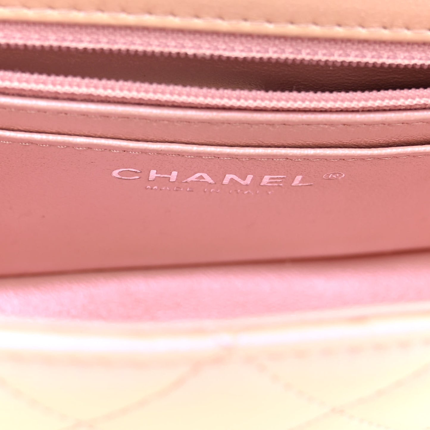 Iridescent Calfskin Quilted Mini Rectangular Flap Pink