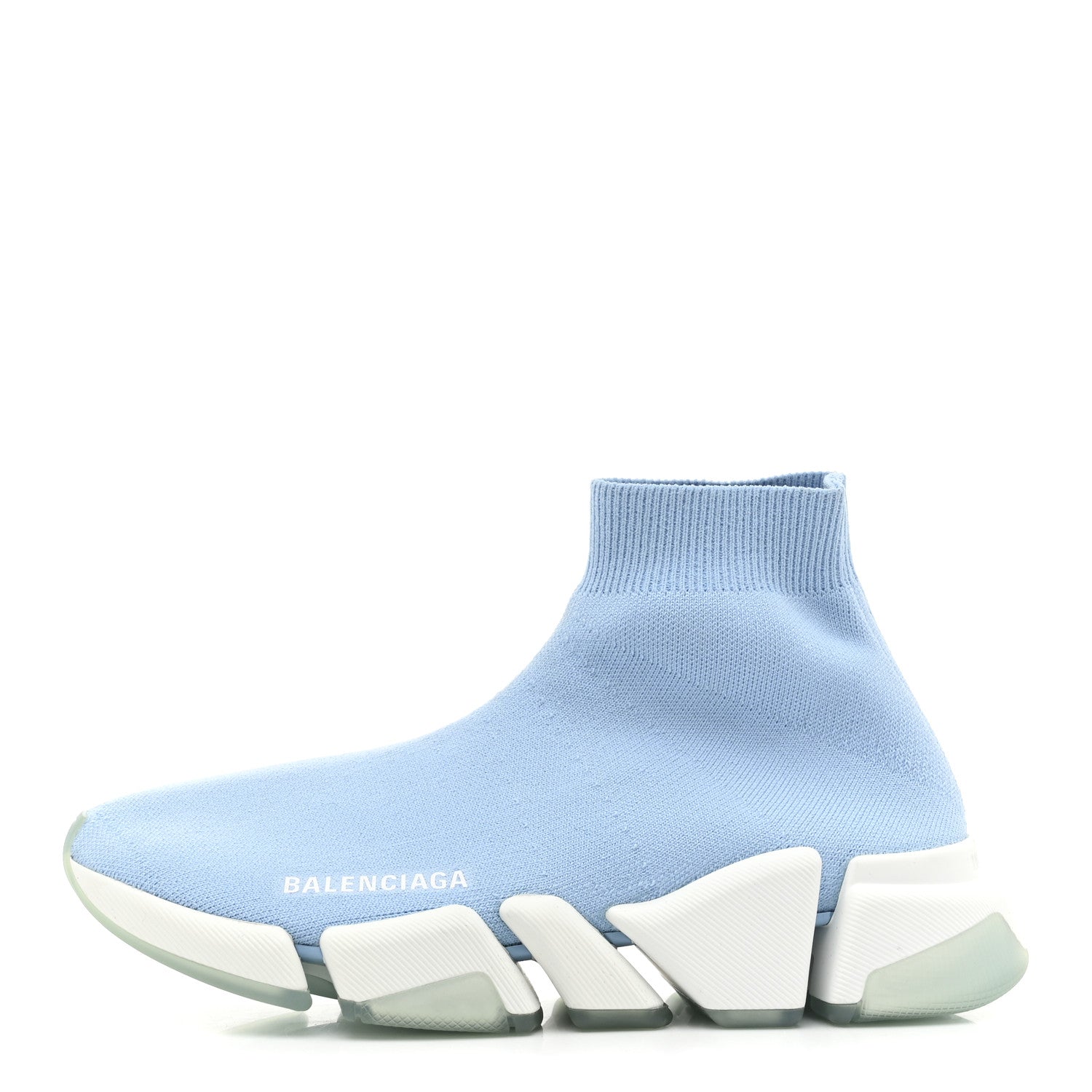 Balenciaga Technical 3D Recycled Knit Bi-Color Womens Speed 2.0 Transparent Sole Sneakers 37 Blue White Transparent Blue 1 of 9
