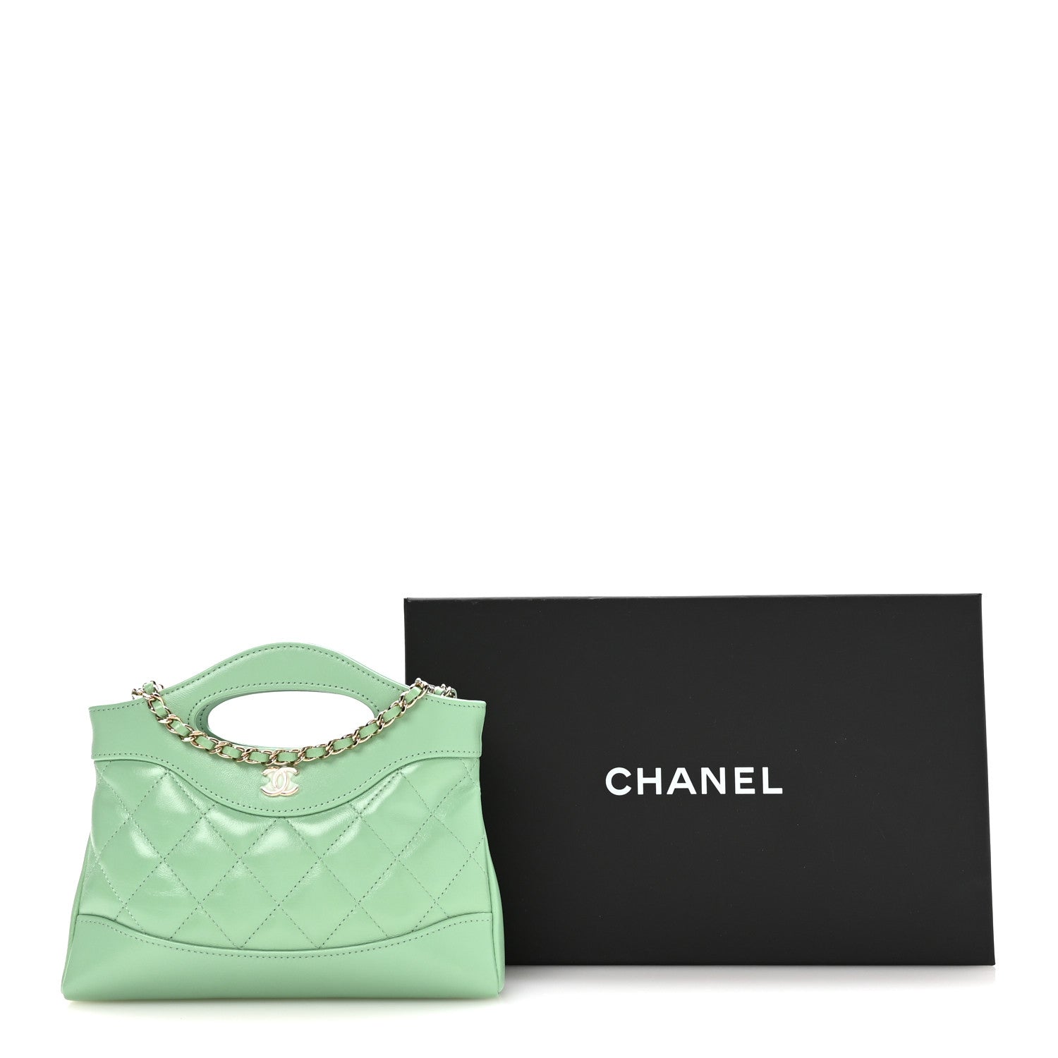 Chanel Shiny Crumpled Calfskin Quilted Nano 31 Shopping Bag Light Green 11 of 11