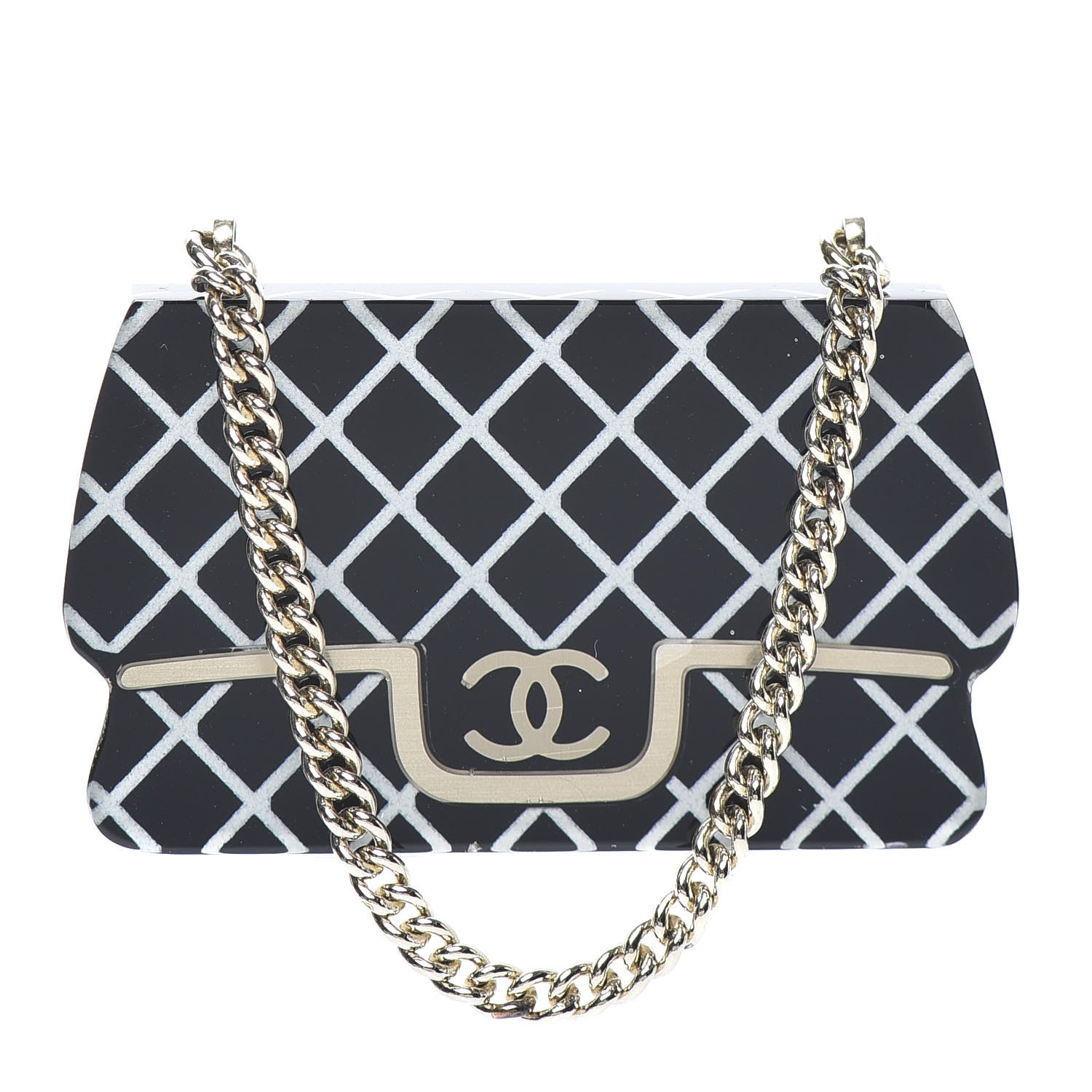 Chanel Resin Flap Bag Brooch Gold Black White 1 of 5