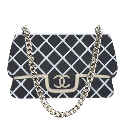Chanel Resin Flap Bag Brooch Gold Black White 1 of 5