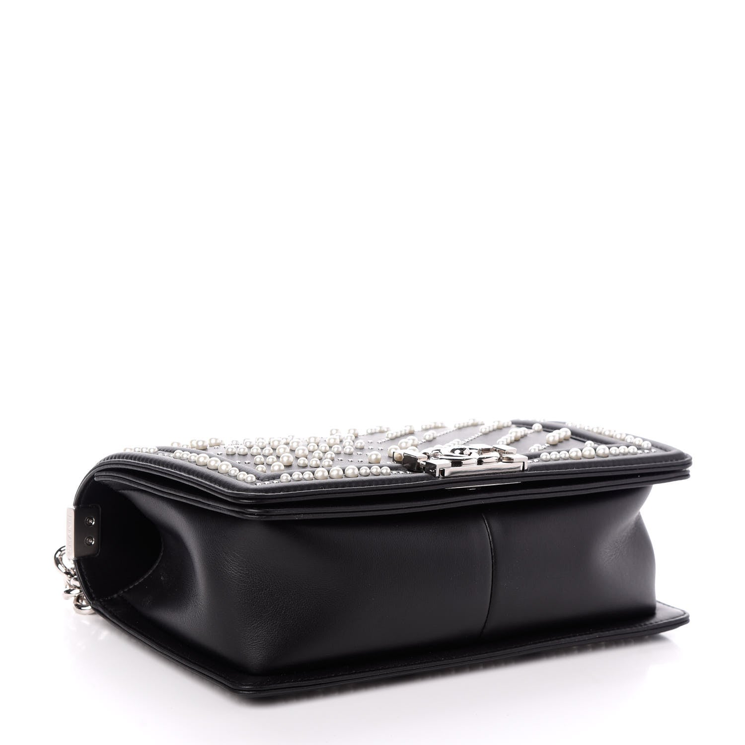 Chanel Calfskin Pearl Chevron Medium Boy Flap Black 4 of 10