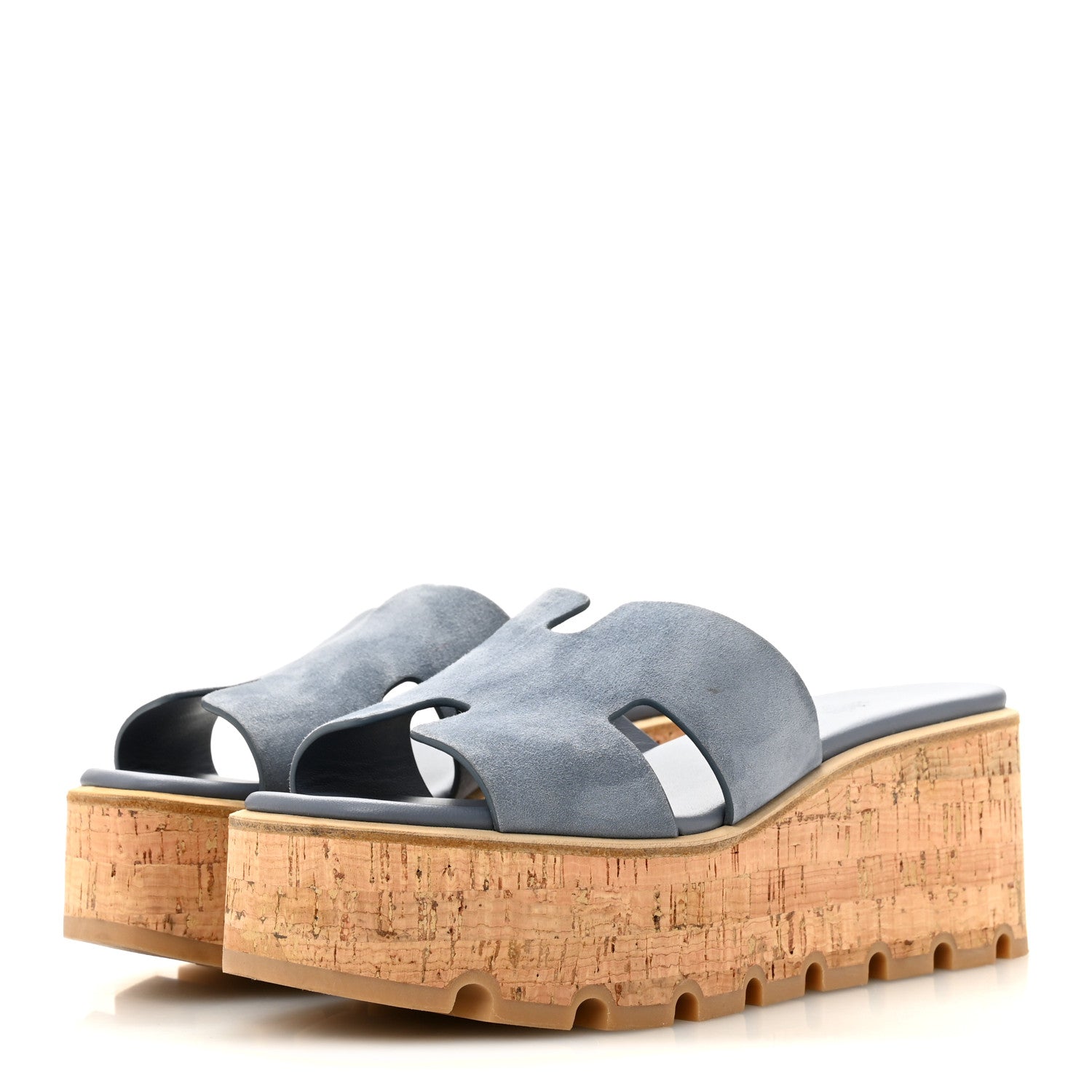 Hermes Suede Goatskin Cork Eze 30 Sandals 37 Bleu Grignon 4 of 12