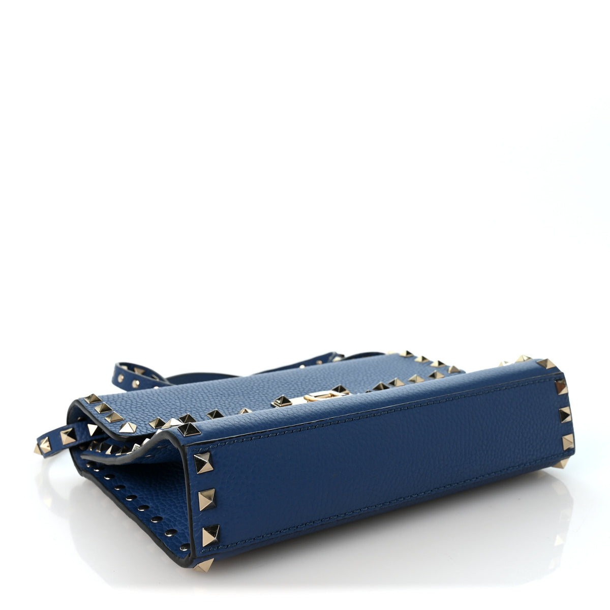 Pebbled Calfskin Medium Rockstud Flip Lock Crossbody Bag Peacock