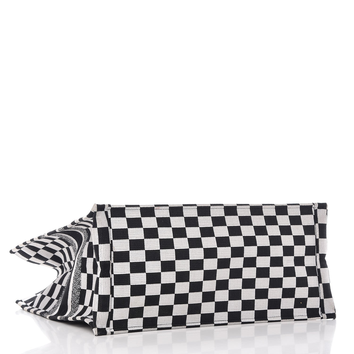 Christian Dior Canvas Embroidered Checkered Book Tote Black White 4 of 14