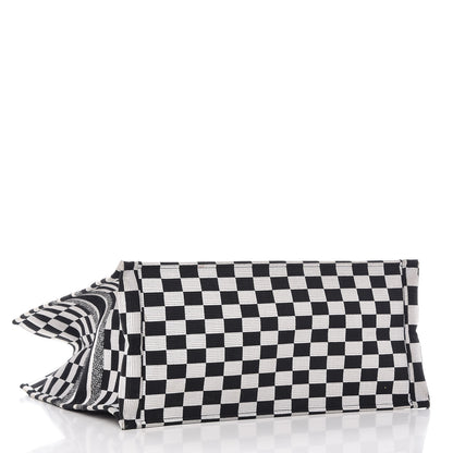 Christian Dior Canvas Embroidered Checkered Book Tote Black White 4 of 14
