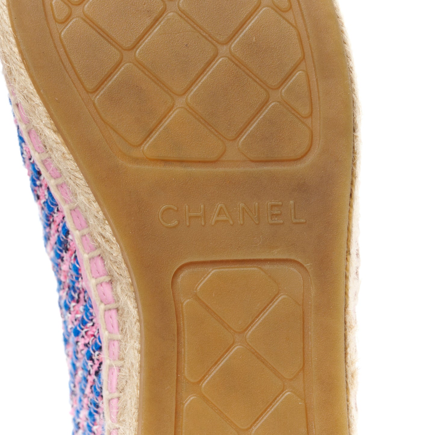 Tweed Grosgrain CC Espadrilles 38 Blue Pink Black White