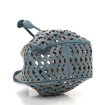 Alaia Calfskin Lux Laser Cut Studded Rose-Marie 19 Bag Blue 4 of 9