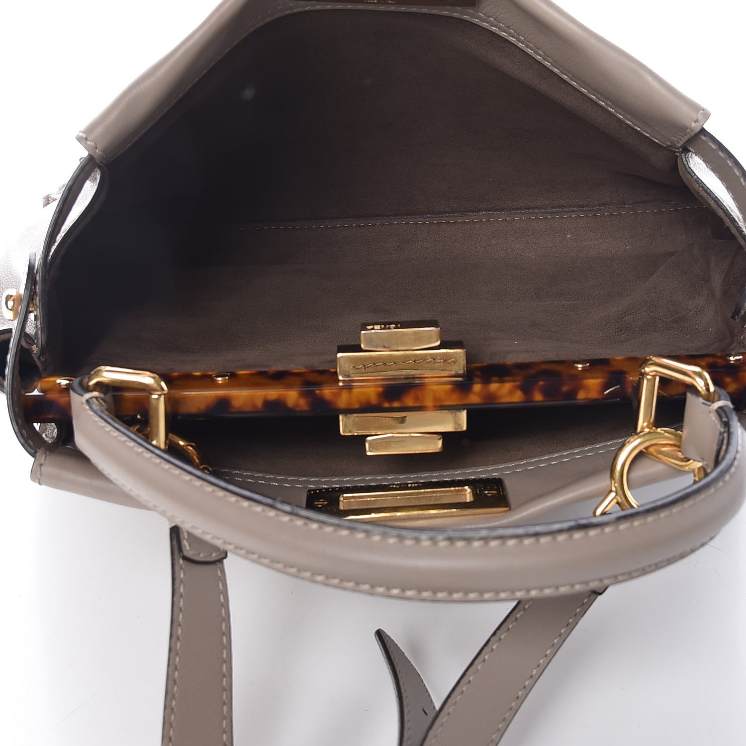 Fendi Vitello Seta Plexiglass Tortoise Medium Peekaboo Iconic Satchel Tortora 6 of 16