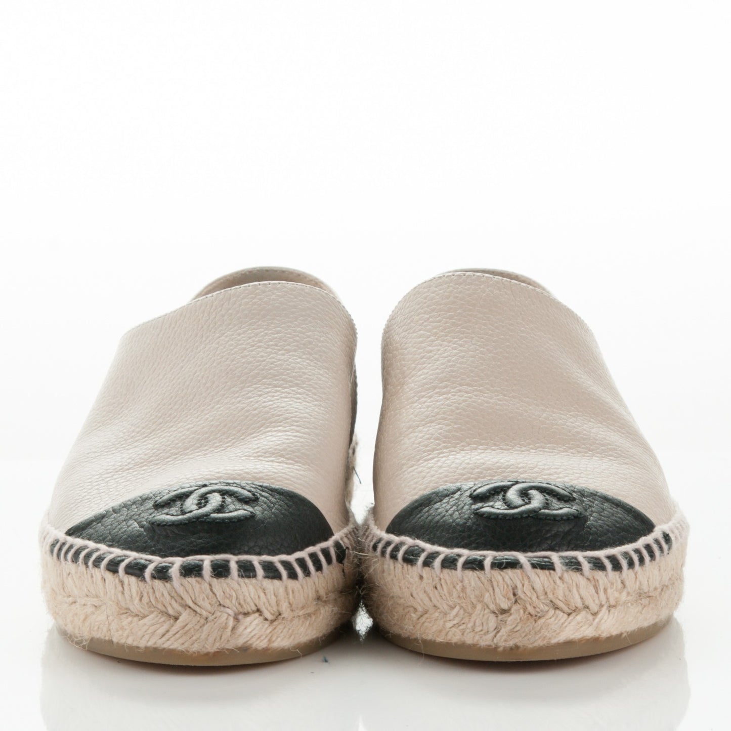 Grained Calfskin CC Espadrilles 35 Beige Black