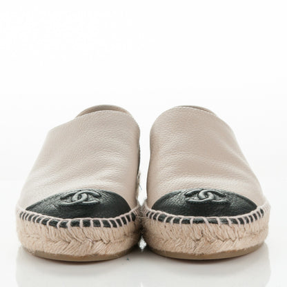 Chanel Grained Calfskin CC Espadrilles 35 Beige Black 2 of 8