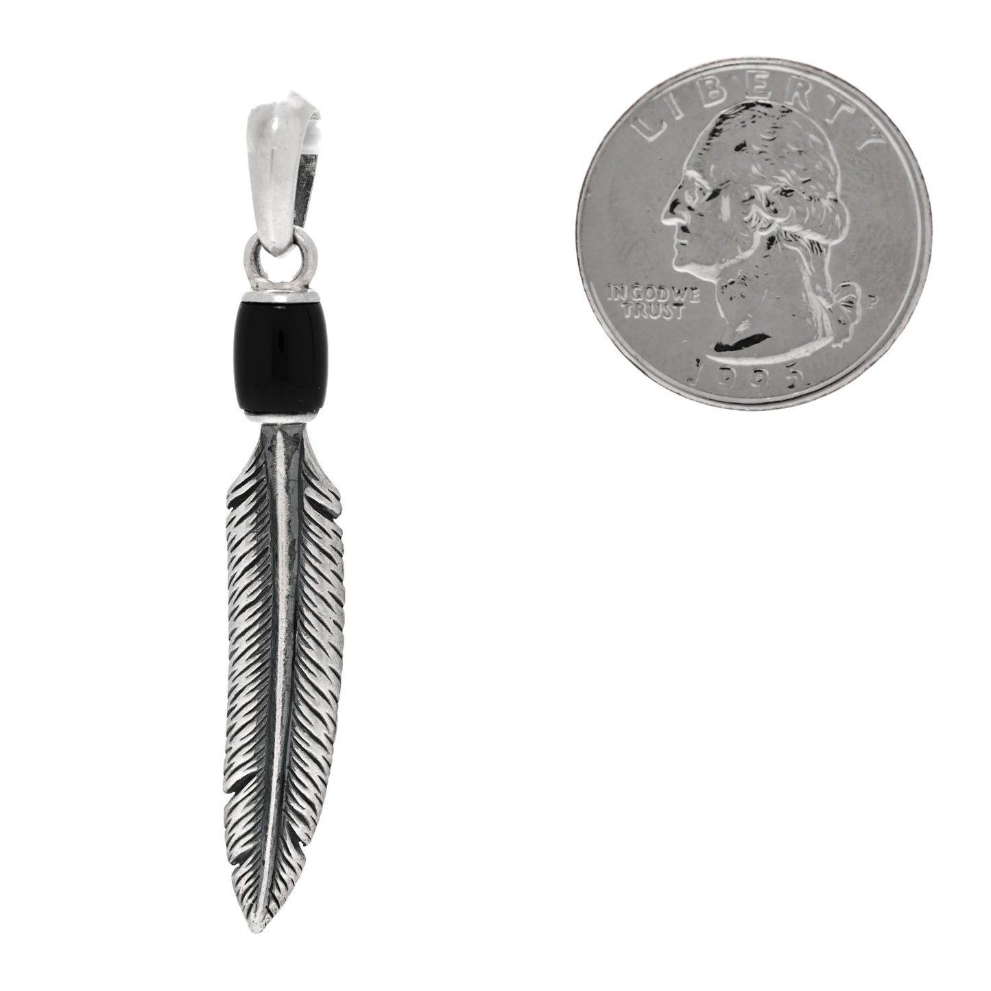 Sterling Silver Black Onyx Southwest Feather Amulet Pendant