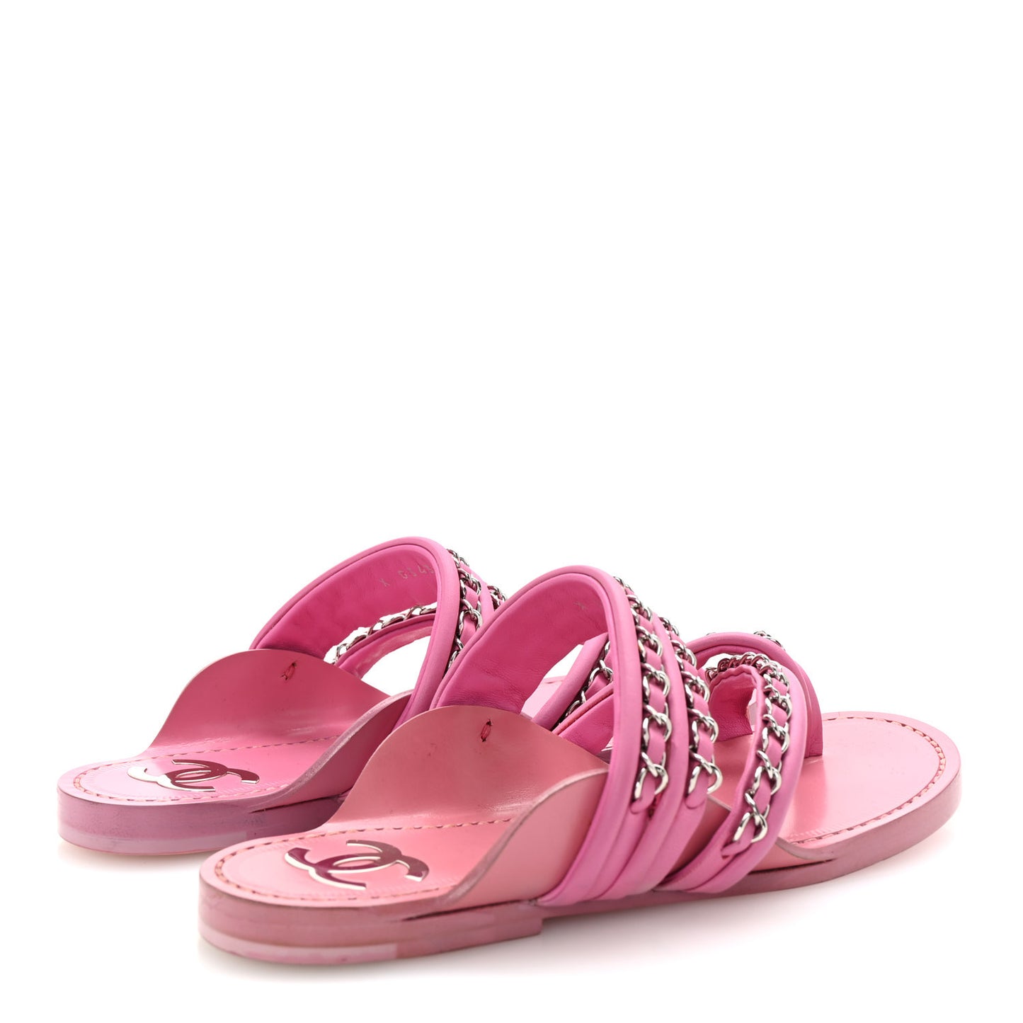Calfskin Chain CC Thong Flat Sandals 36 Pink