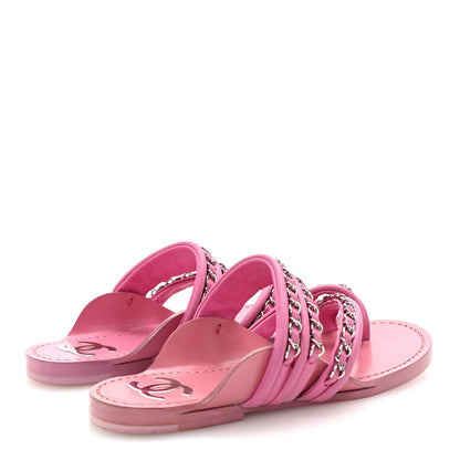 Chanel Calfskin Chain CC Thong Flat Sandals 36 Pink 5 of 10
