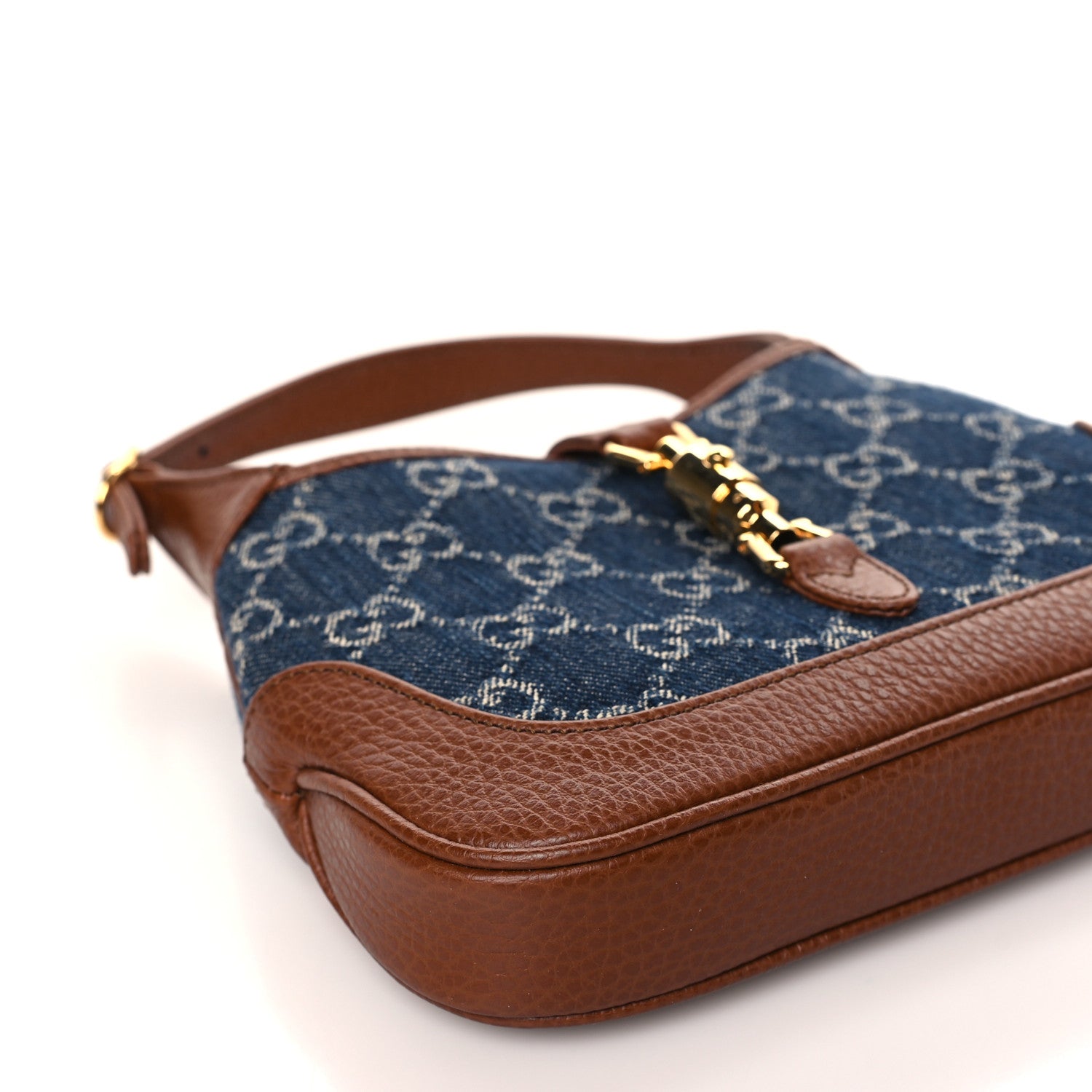 Gucci New Denim GG Monogram Calfskin Mini Jackie 1961 Hobo Blue Tea Cuir 7 of 8