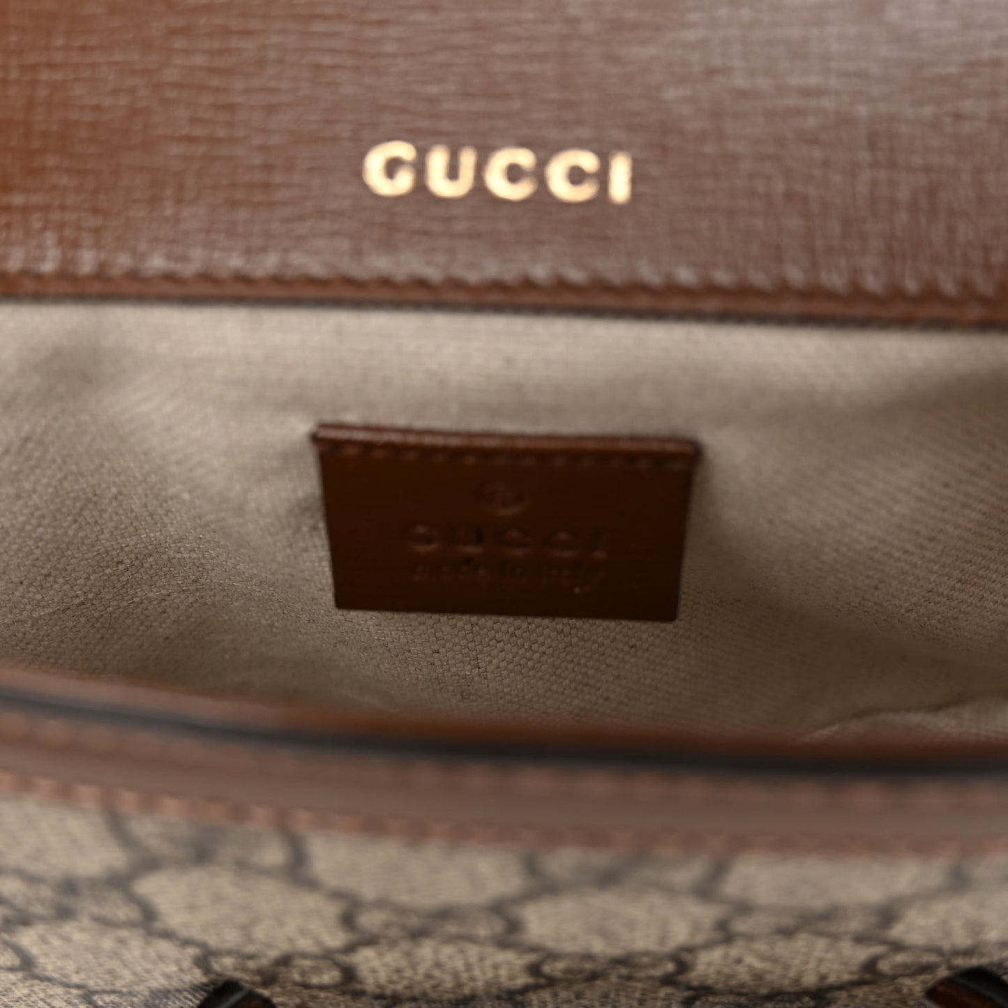 GG Supreme Monogram Azalea Calfskin Web Mini Horsebit 1955 Shoulder Bag Beige Ebony Brown Sugar