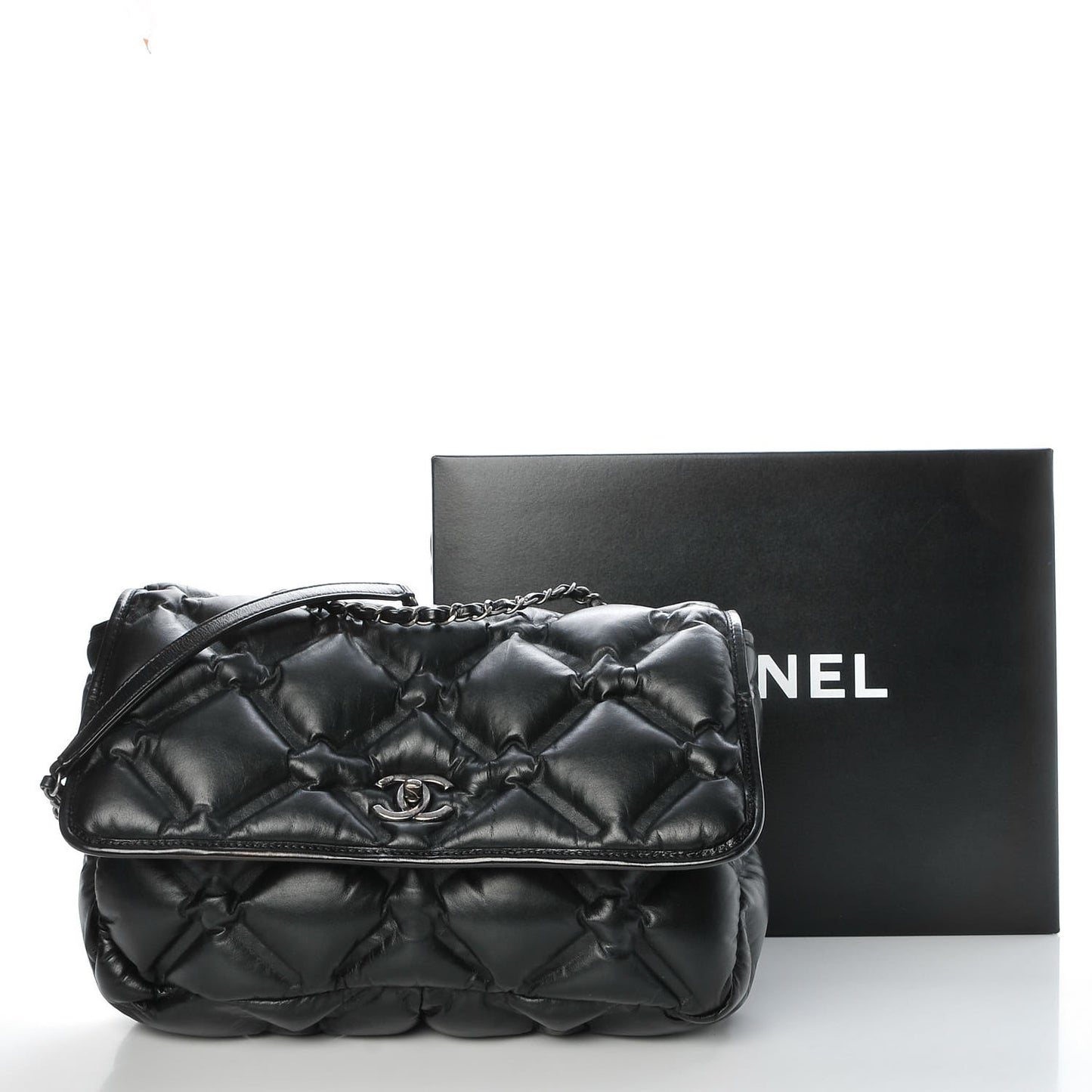 Calfskin Quilted Large Chesterfield Flap Black