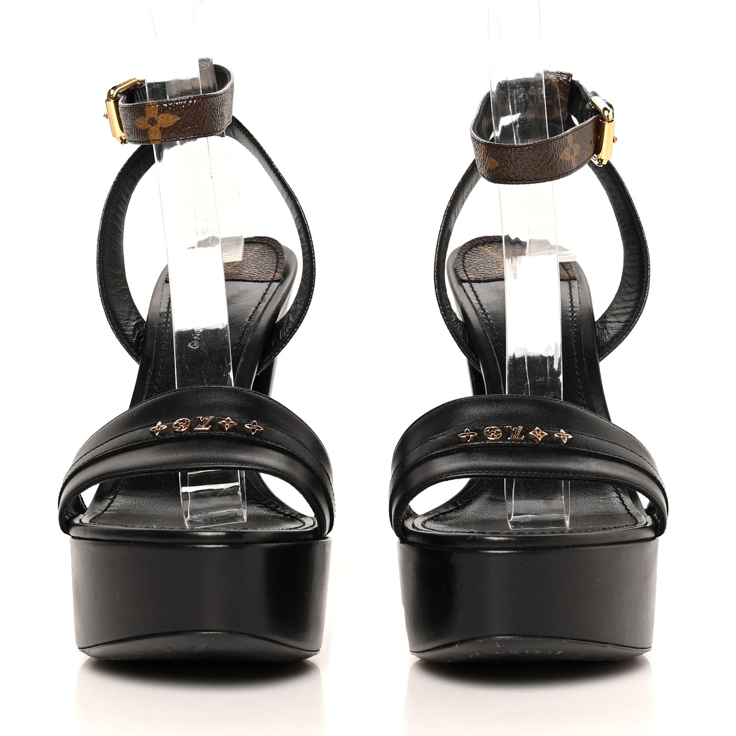 Louis Vuitton Patent Monogram Afterglow Platform Sandals 38.5 Black 2 of 9