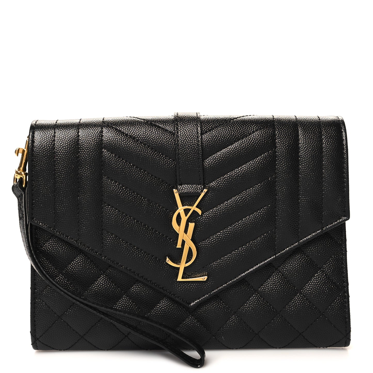 Grain De Poudre Textured Mixed Matelasse Triquilt Monogram Clutch Black