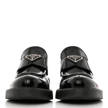 Prada Spazzolato Metal Triangle Logo 50mm Loafers 39 Black 2 of 10