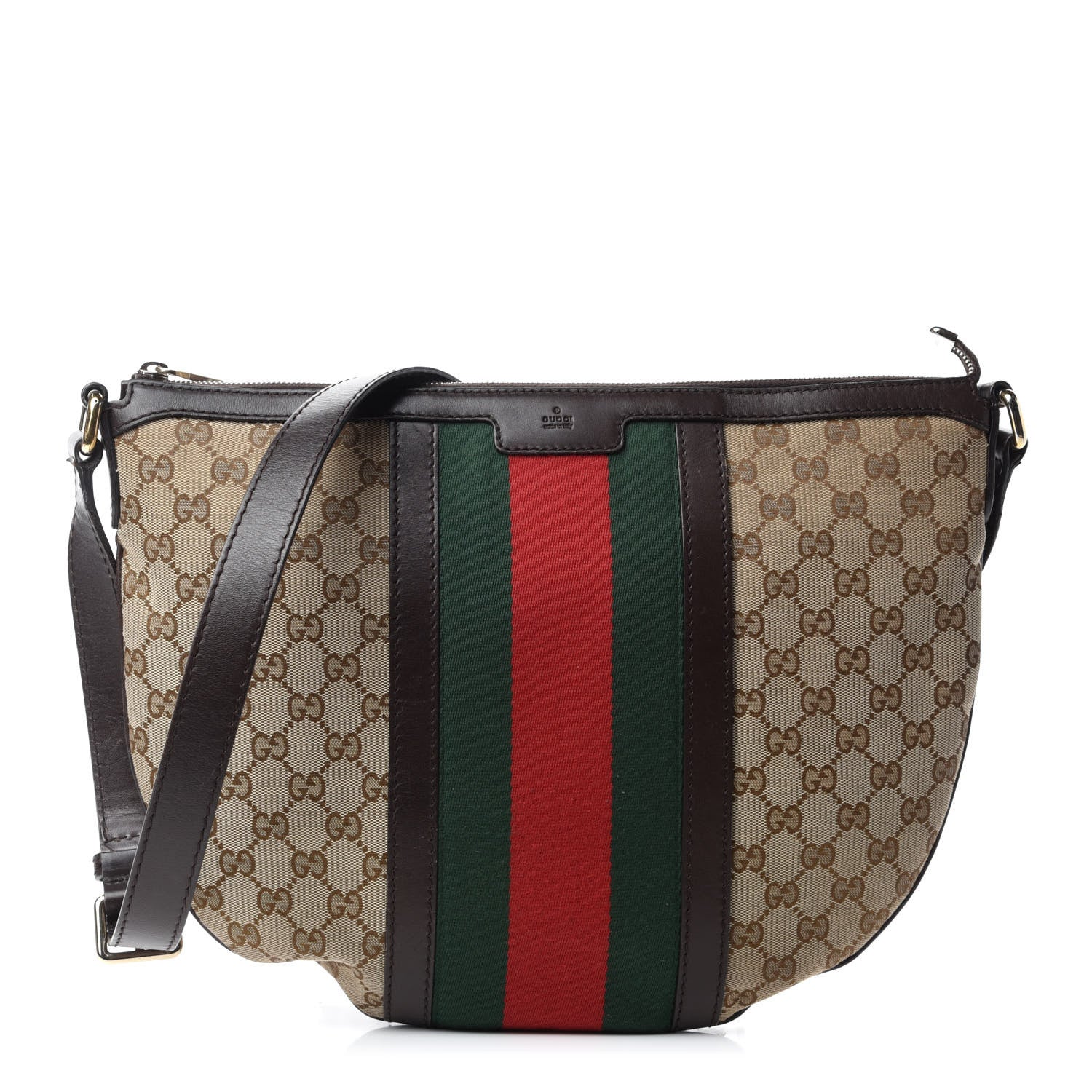 Gucci Monogram Vintage Web Medium Half Moon Hobo Dark Brown 1 of 12