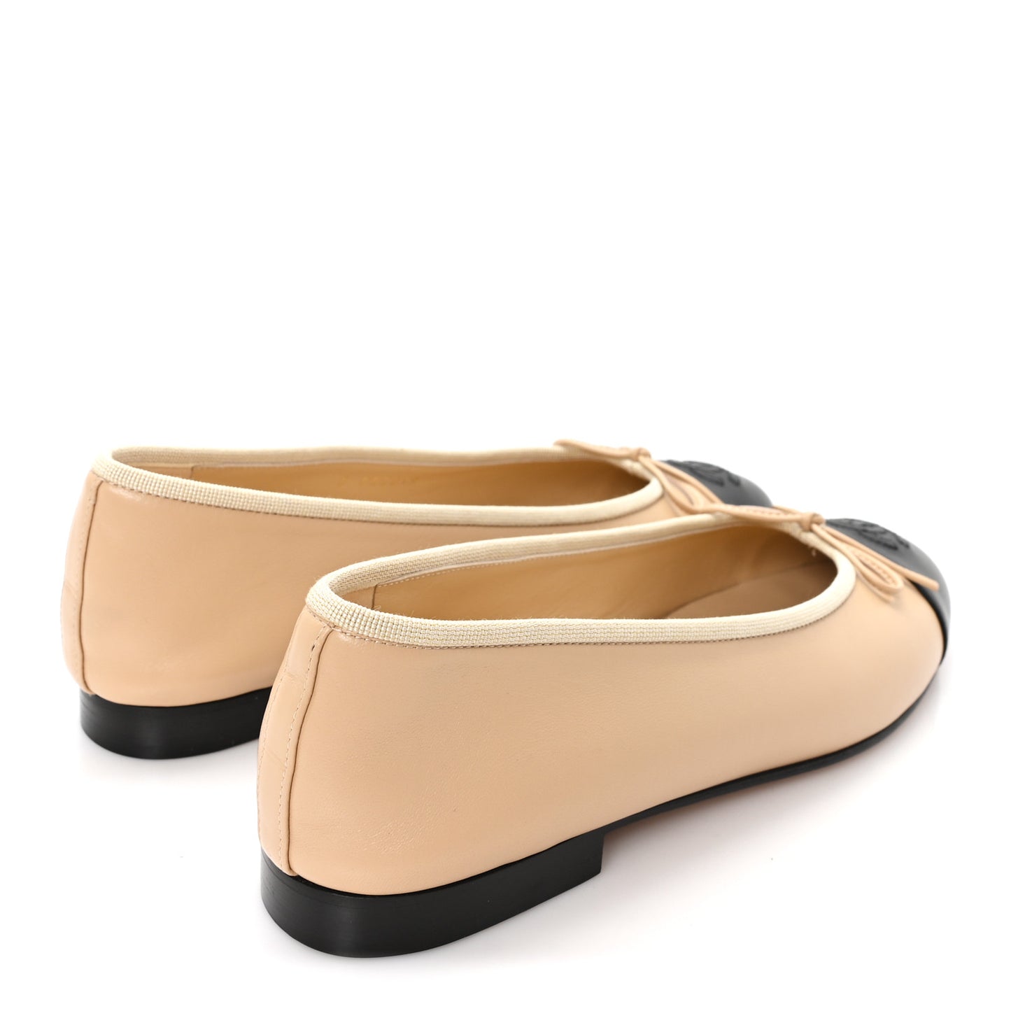 Lambskin Cap Toe CC Ballerina Flats 38.5 Beige Black