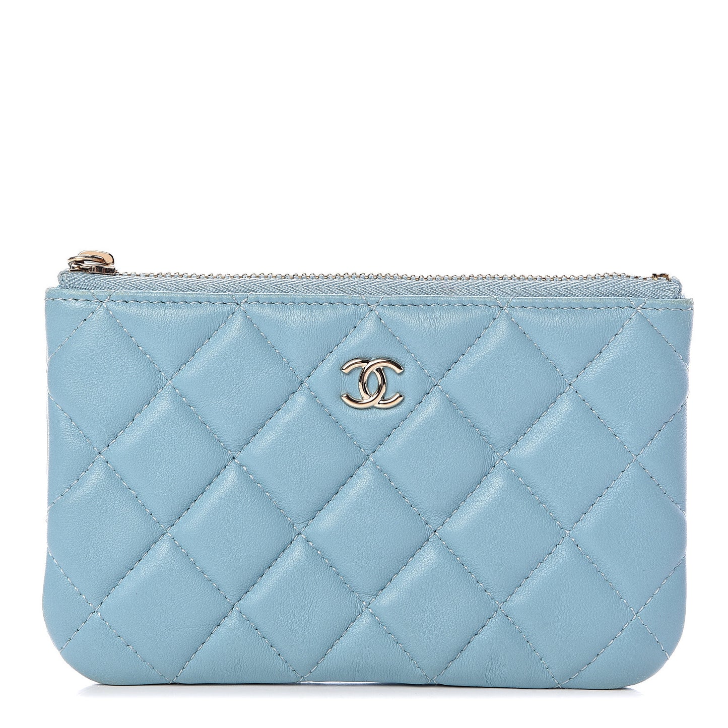 Lambskin Quilted Small Cosmetic Case Turquoise
