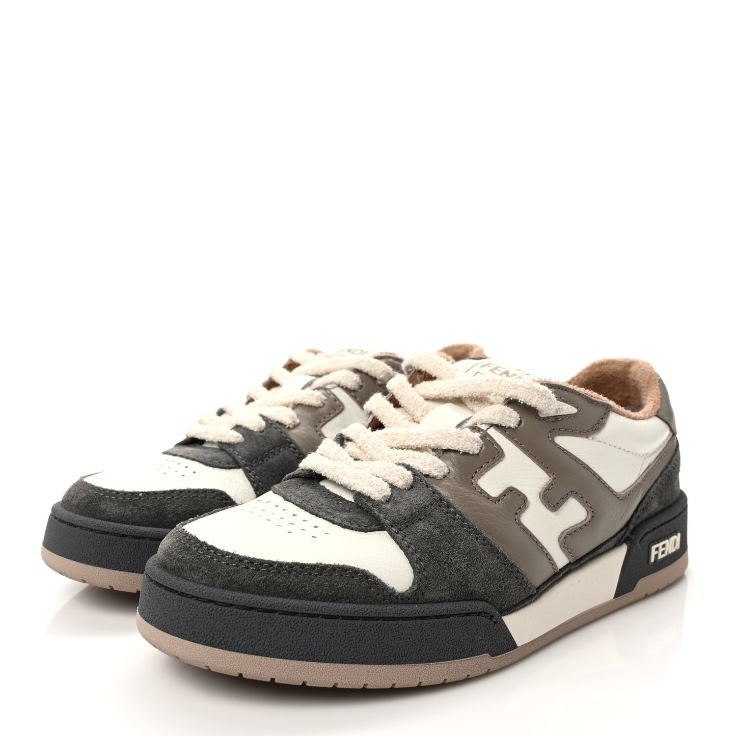 Suede Vitello Womens Fendi Match Low Top Sneakers 38 Grigio Corda Fendi White White Ice
