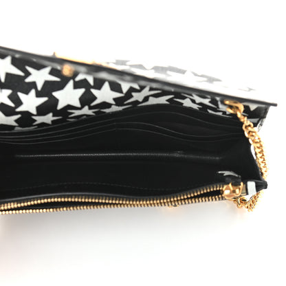 Saint Laurent Lambskin Star Print Monogram Envelope Chain Wallet Black White 4 of 8
