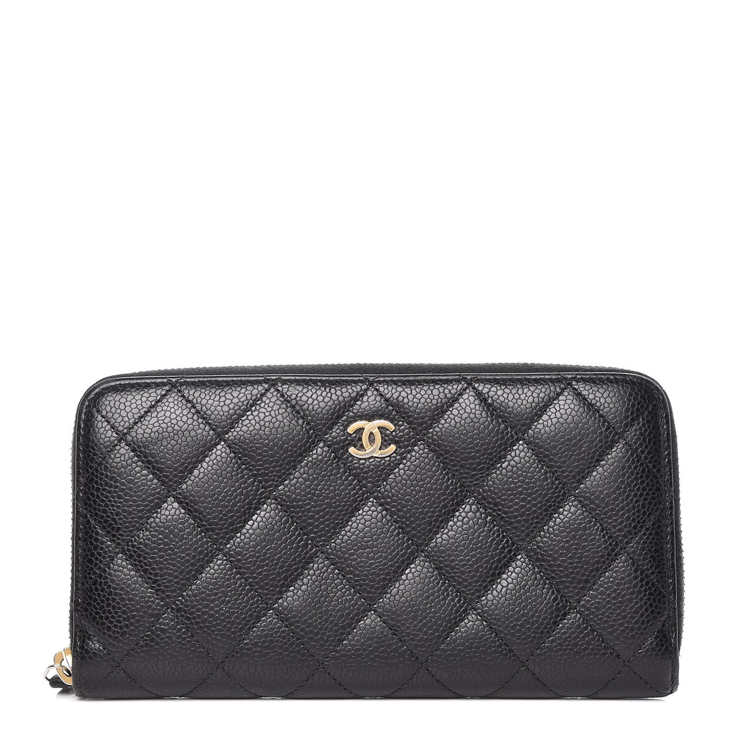 Caviar Quilted Large Zip Around Wallet Black