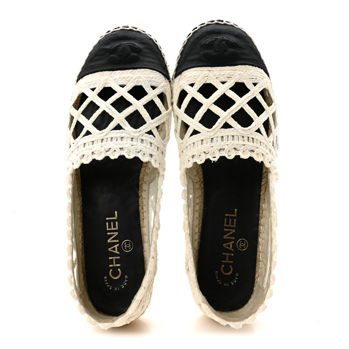 Chanel Woven Fabric Grosgrain CC Espadrilles 38 White Black 2 of 10