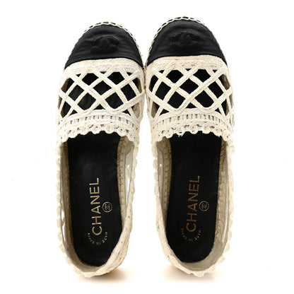 Chanel Woven Fabric Grosgrain CC Espadrilles 38 White Black 2 of 10