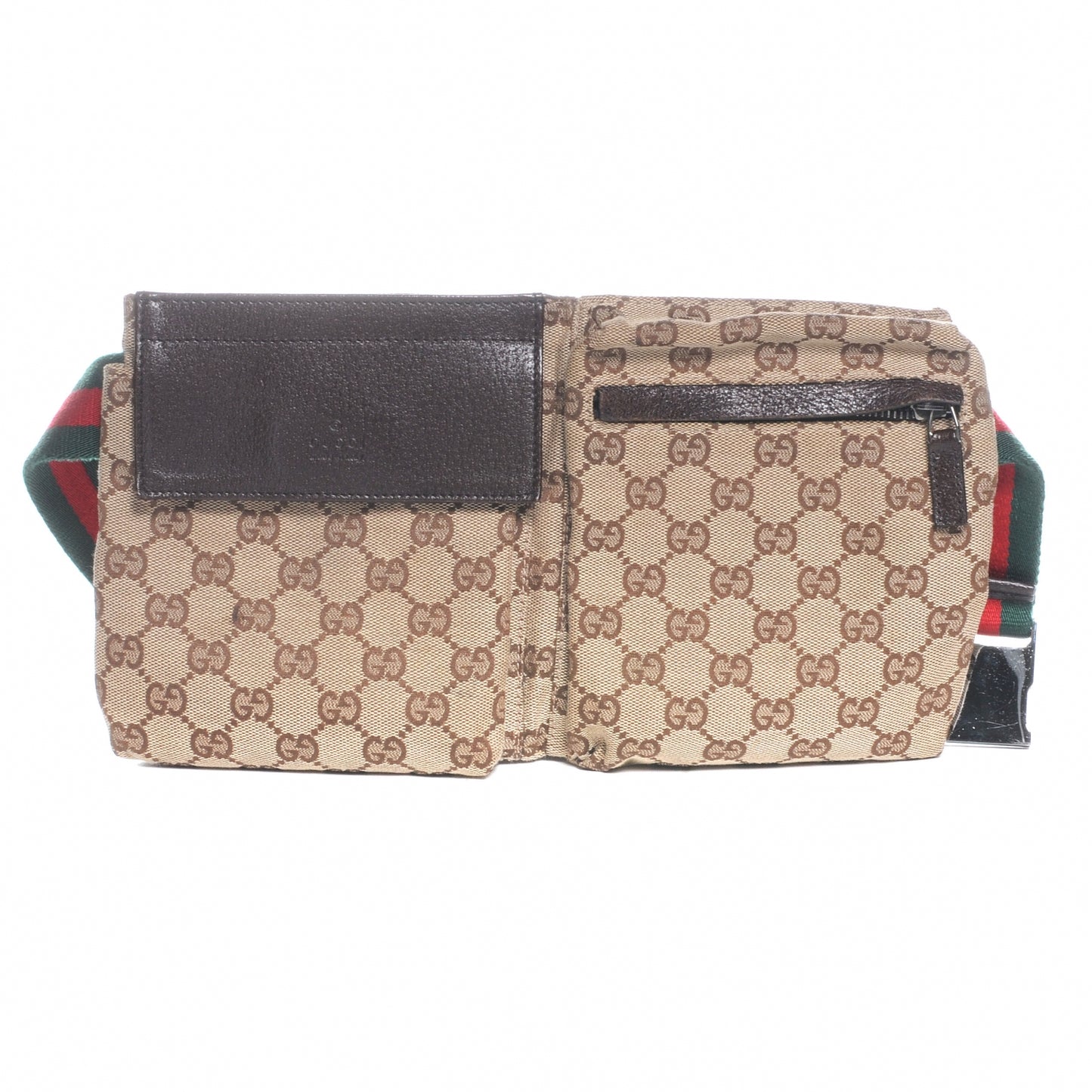 GG Monogram Web Double Pocket Belt Bag Ebony