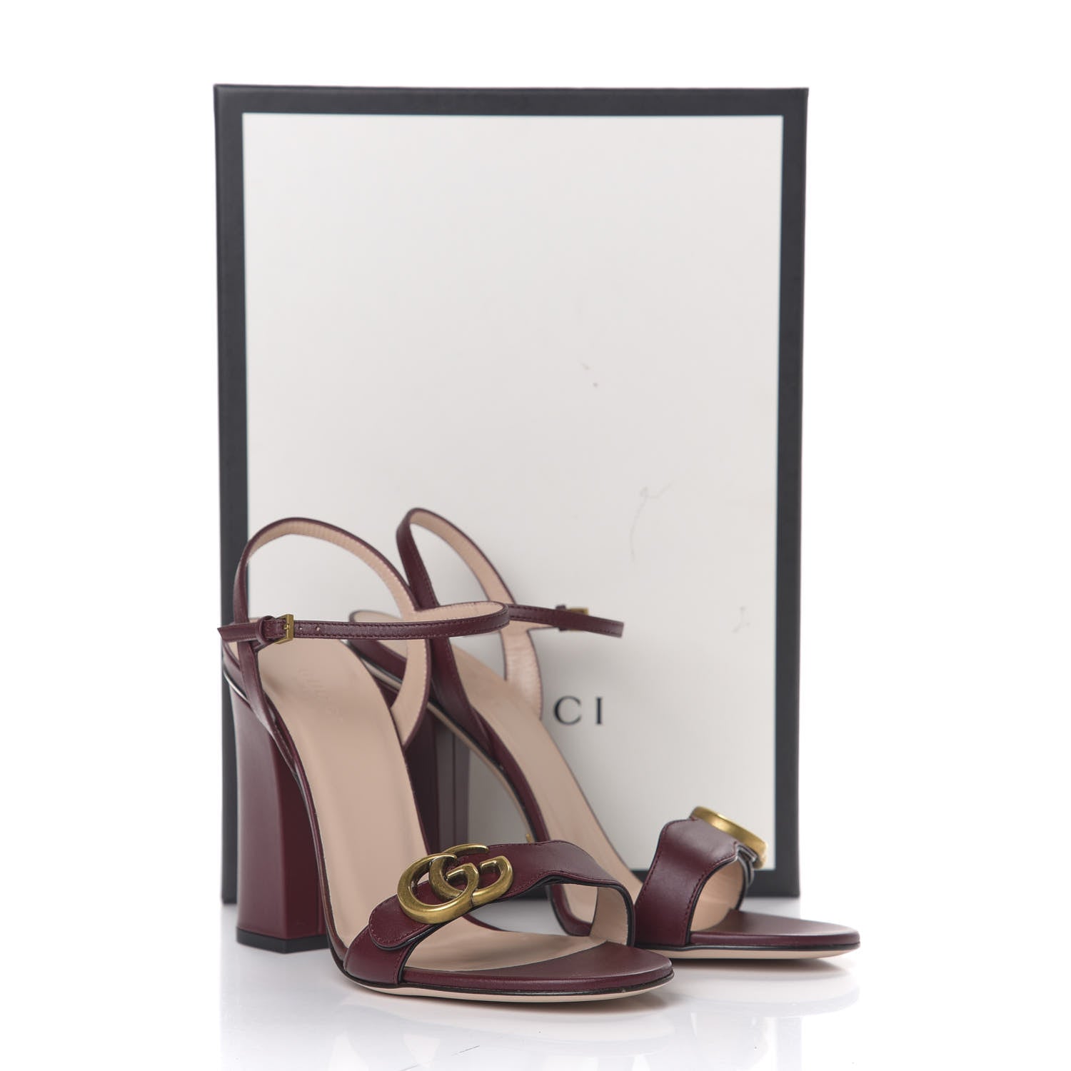 Gucci Lifford Calfskin GG Marmont Ankle Wrap 105mm Sandals 38.5 Vintage Bordeaux 8 of 8