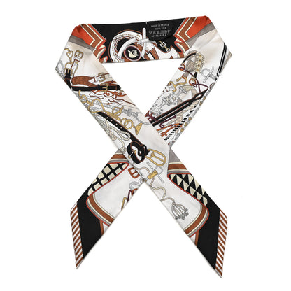 Hermes Silk Bouquets Selliers Twilly White Black Caramel 1 of 5