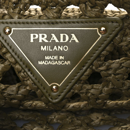Prada Yarn Raffia Effect Crochet Embroidered Mini Logo Tote Oliva 6 of 9