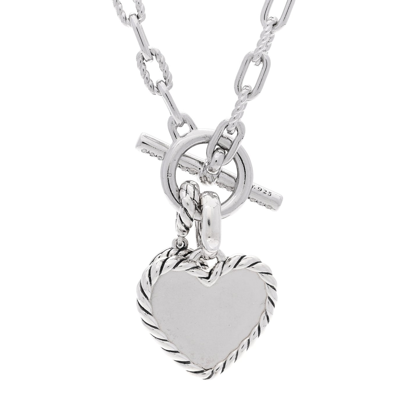 Sterling Silver Diamond 3.5mm DY Madison Pave Toggle Chain Micropave Peace Sign Amulet Pave Heart Amulet Necklace