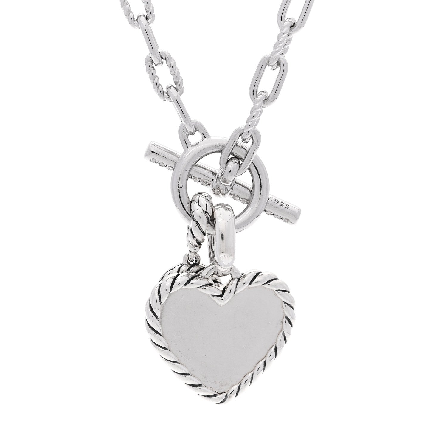 David Yurman Sterling Silver Diamond 3.5mm DY Madison Pave Toggle Chain Micropave Peace Sign Amulet Pave Heart Amulet Necklace 4 of 5