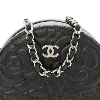 Chanel Caviar Camellia Embossed Round Clutch With Chain Black 8 of 11