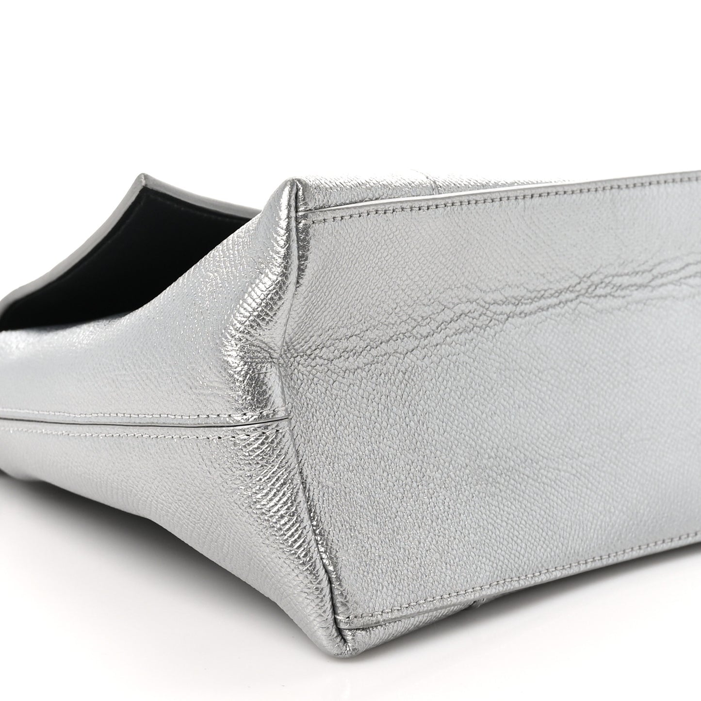Metallic Soft Textured Calfskin Small Downtown Shoulder Bag Silver